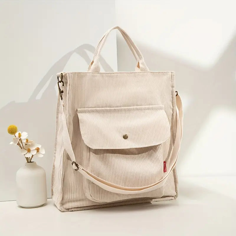 bags : Schoudertas Dames Zwart - CorduroyBag in Wit van Pantino