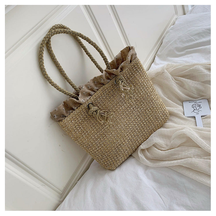 bags : Geweven Draagtas - Zomertas - Beige in Abrikoos van Pantino