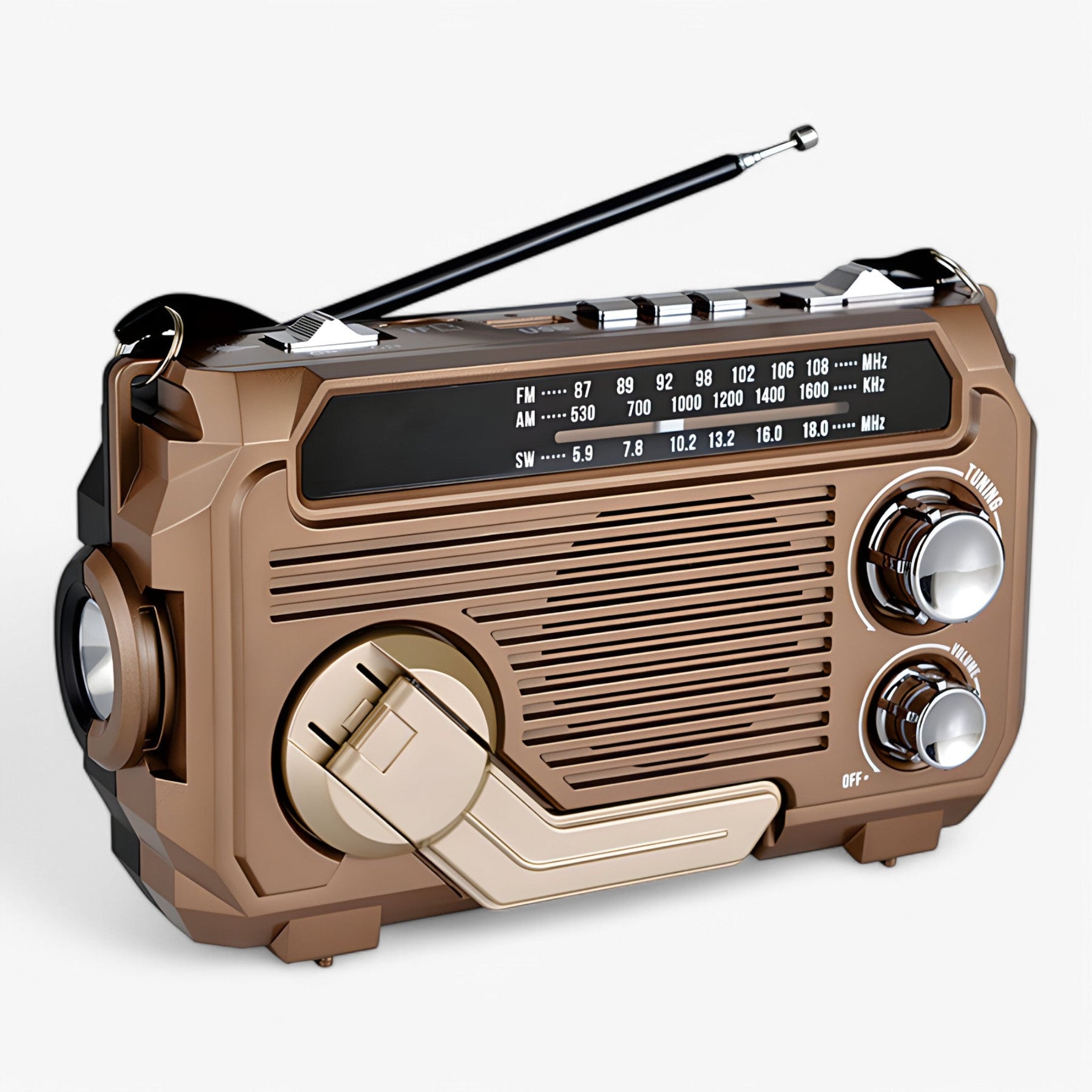 Gadgets : Multifunctionele Zonneradio - Voorbereid op Elke Situatie - Lichtbruin in van Pantino