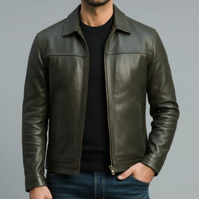 Leren jas : Heren Bikerjack Bruin Kunstleer - Zacht, Stoer & Comfortabel Casual Design in Donker olijfgroen van Pantino
