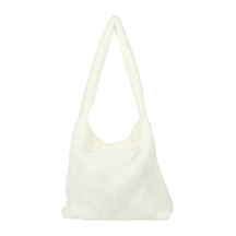Tassen : Trendy Pluche Tas Dames - Luipaard Print - Zachte Pluche Schoudertas in Wit van Pantino