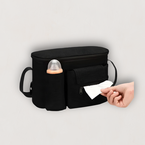 Tassen : Kinderwagen Organizer Tas Zwart - Buggy Accessoire - Flessenhouder in Zwart van Pantino