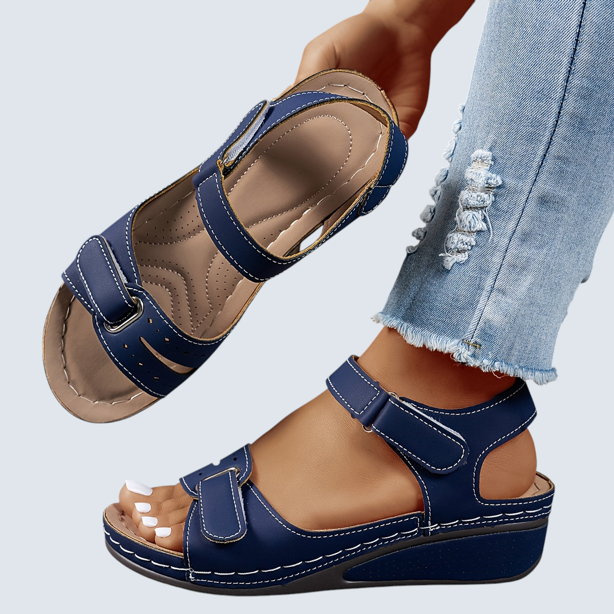 : Dames Orthopedische Comfort Sandalen - Stevige Voetondersteuning in Blauw van Pantinoshop
