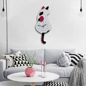 home & garden : Wandklok Kat Waggelend - Nordische Decoratie Grappig - Kunststof in Wit van Pantino