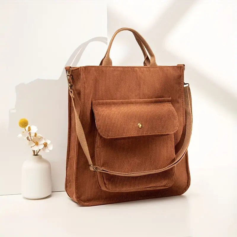 bags : Schoudertas Dames Zwart - CorduroyBag in Bruin (4 Beschikbaar) van Pantino