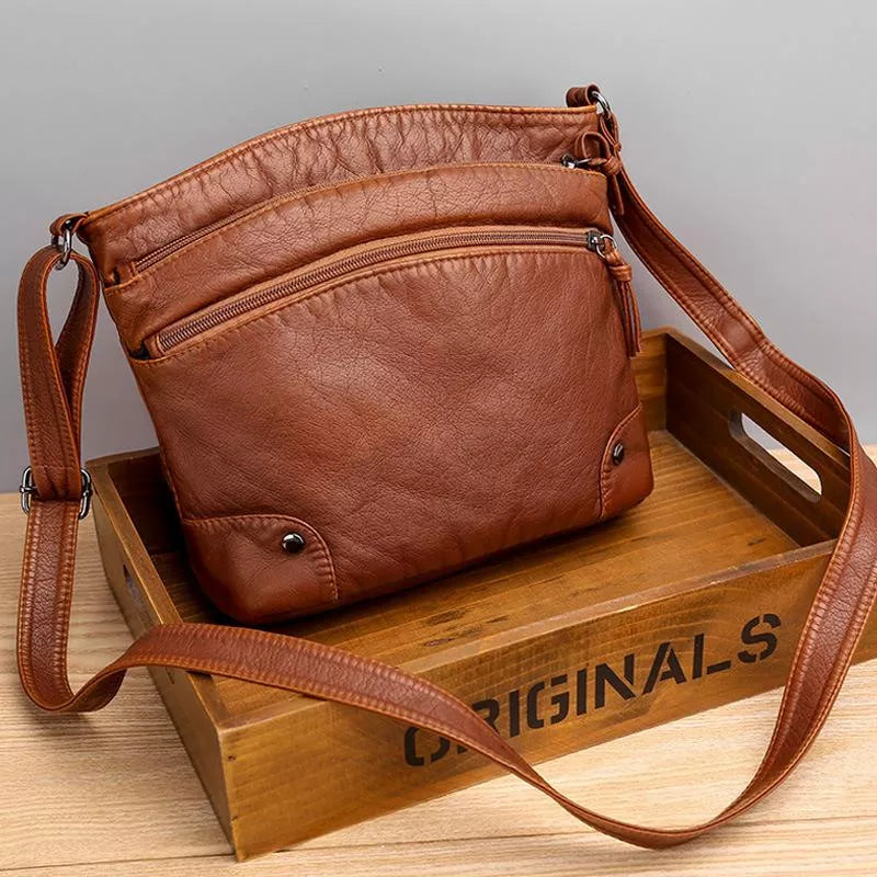bags : Leren Schoudertas Dames - Idelle Bruin in Bruin van Pantino