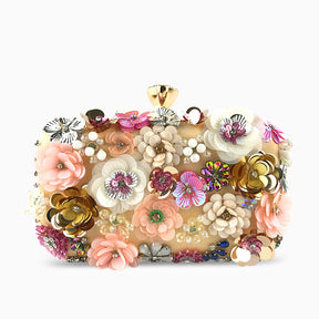 bags : Bloemen Handtas Dames Goud - Verfraaid met Parels Feestelijk - Stof in van Pantino