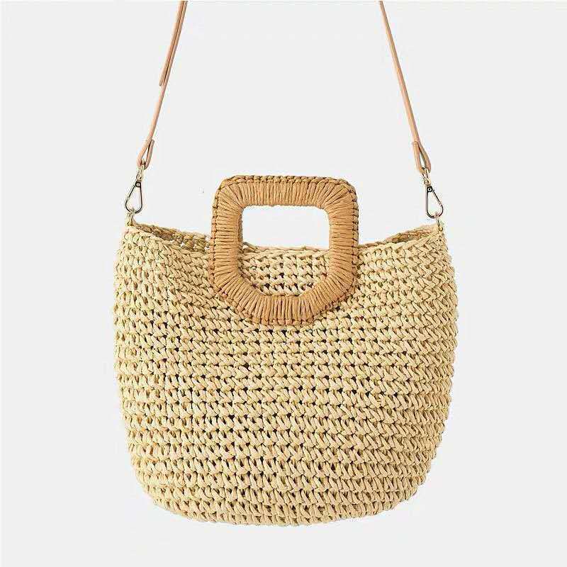 bags : Strandtas met Houten Handvat - Beige in van Pantino
