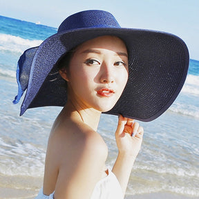 Straw Hat : Hoed Lila Lichtpaars - Strand Zonnebescherming Strohoed in Donkerblauw van Pantino