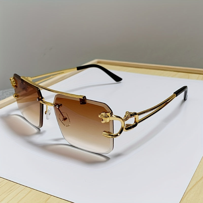 Sunglasses : Heren Randloze Vierkante Zonnebril Grijs - Stijlvol & UV400 Bescherming in van Pantino