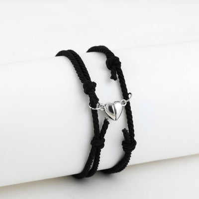 Bracelet : Magnetisch Koppelarmbandje 2 Stuks - Verbonden Liefde Cadeau - RVS in Zwart + Zwart van Pantino