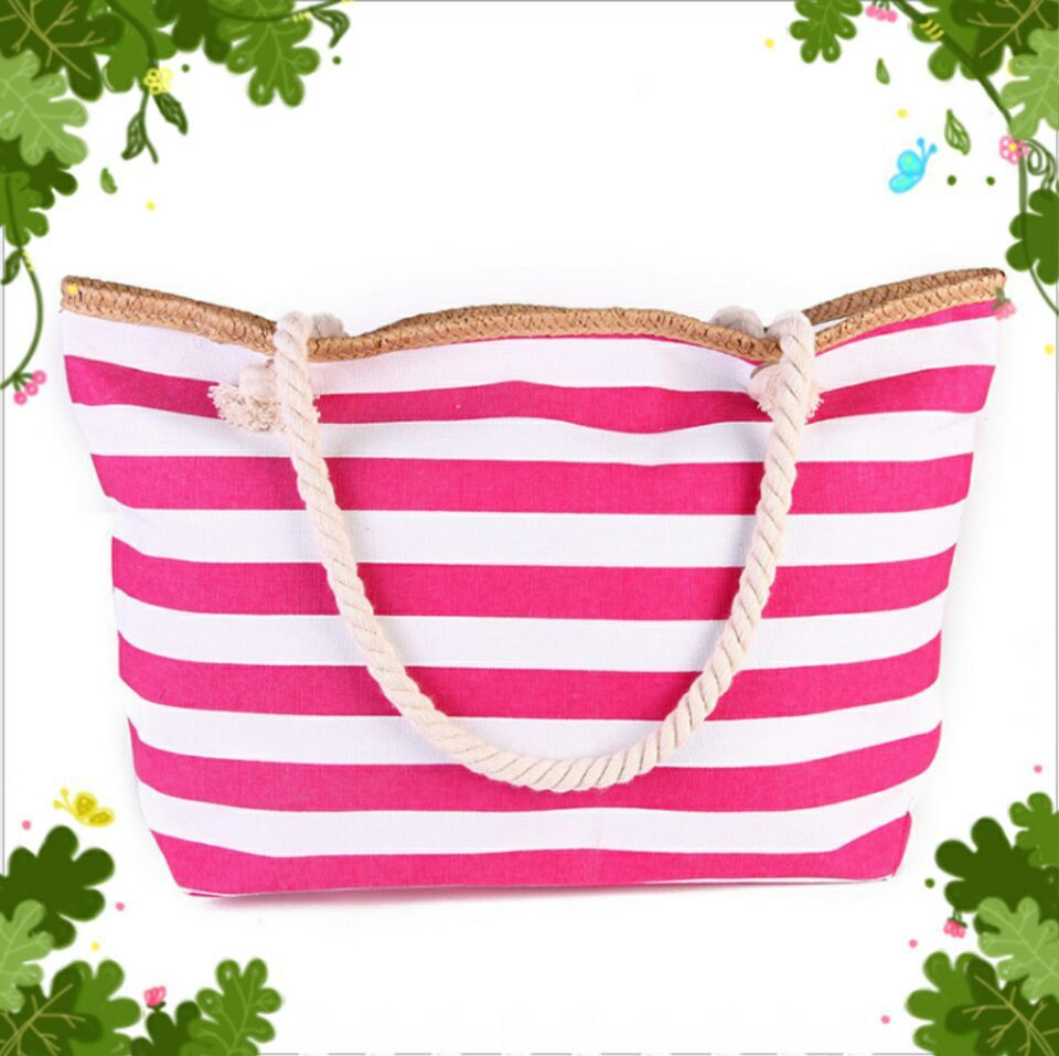bags : Gestreepte Strandtas Mori - Marineblauw in Roze Rood van Pantino