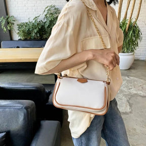 bags : Schoudertas Dames Beige - Chique Tweekleurig Kettingriem - Synthetisch Leer in Beige van Pantino