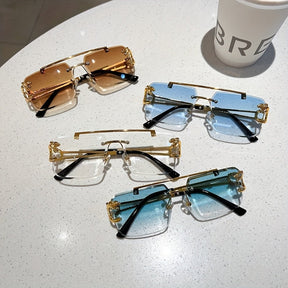 Sunglasses : Heren Randloze Vierkante Zonnebril Grijs - Stijlvol & UV400 Bescherming in van Pantino