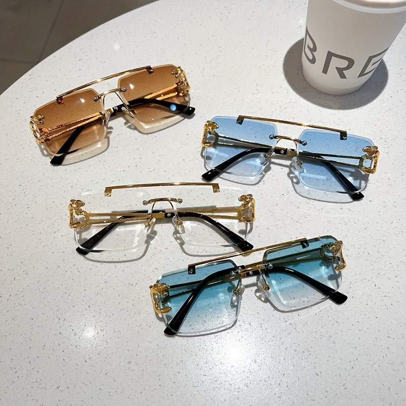 Sunglasses : Heren Randloze Vierkante Zonnebril Grijs - Stijlvol & UV400 Bescherming in van Pantino
