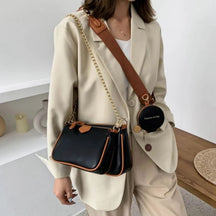 bags : Schoudertas Dames Beige - Chique Tweekleurig Kettingriem - Synthetisch Leer in Zwart van Pantino