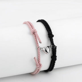 Bracelet : Magnetisch Koppelarmbandje 2 Stuks - Verbonden Liefde Cadeau - RVS in Zwart + Roze van Pantino