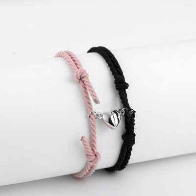 Bracelet : Magnetisch Koppelarmbandje 2 Stuks - Verbonden Liefde Cadeau - RVS in Zwart + Roze van Pantino