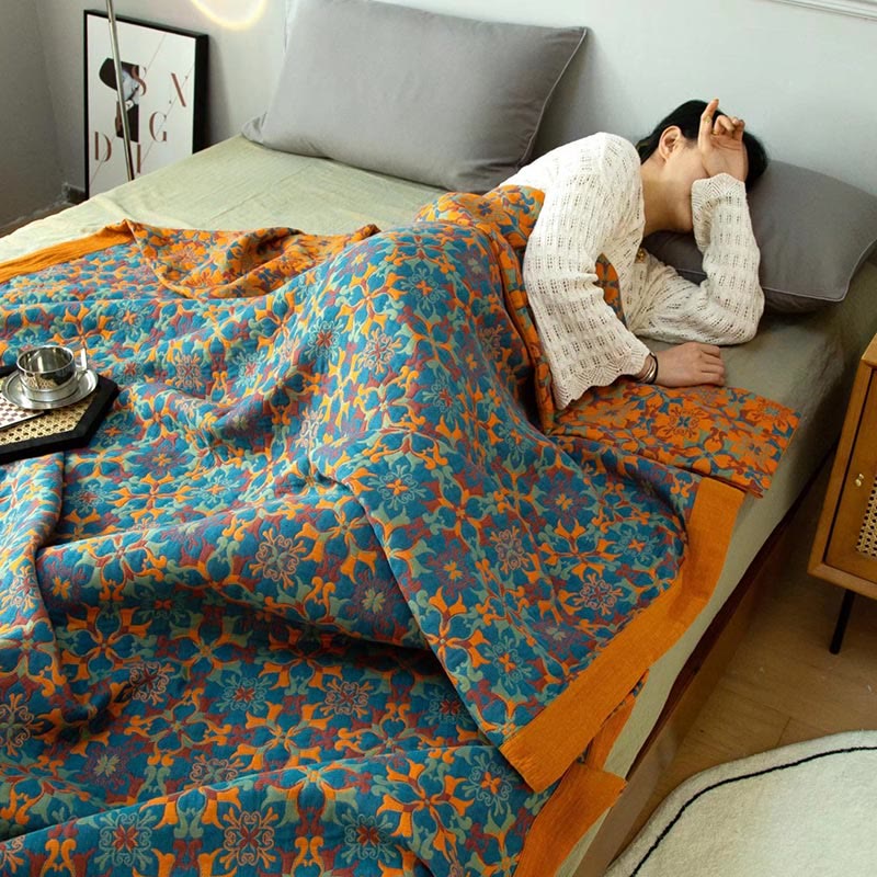 home & garden : Katoenen Quilt Oranje Blauw - Zeslaags Warm Beddengoed - Katoen in van Pantino