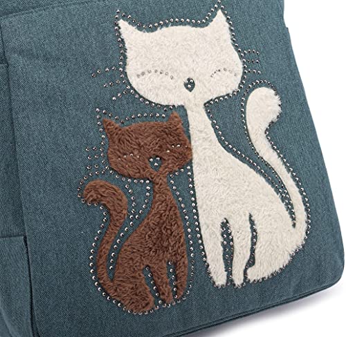 bags : Kat Geborduurde Canvas Tas - Paars in van Pantino