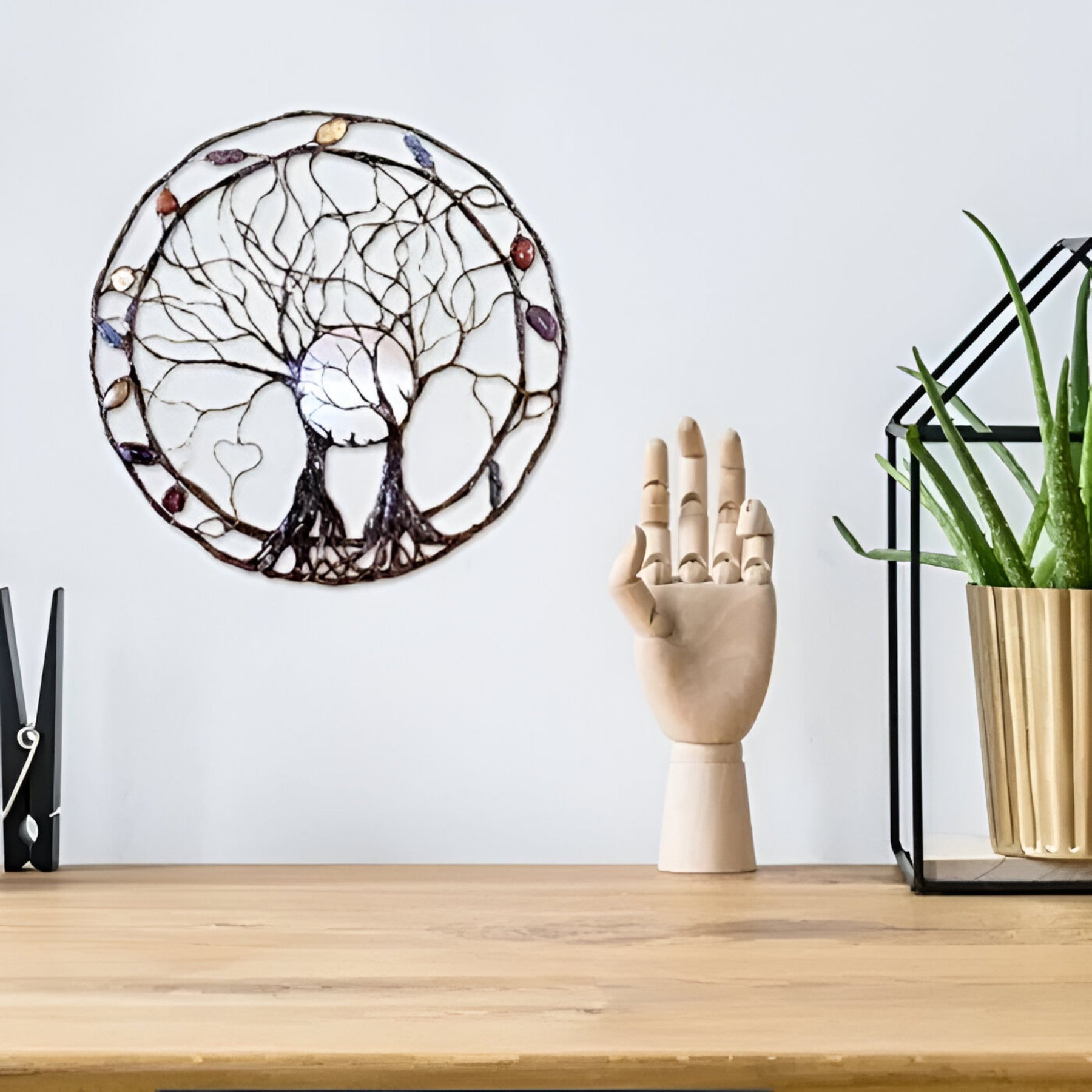 home & garden : Muurdecoratie Levensboom Metaal met Edelstenen - Boho Stijl - 60cm in van Pantino