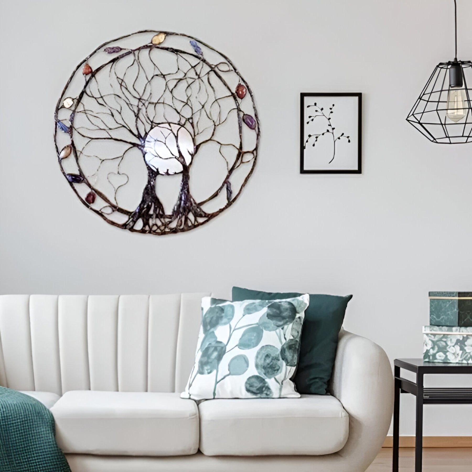 home & garden : Muurdecoratie Levensboom Metaal met Edelstenen - Boho Stijl - 60cm in van Pantino