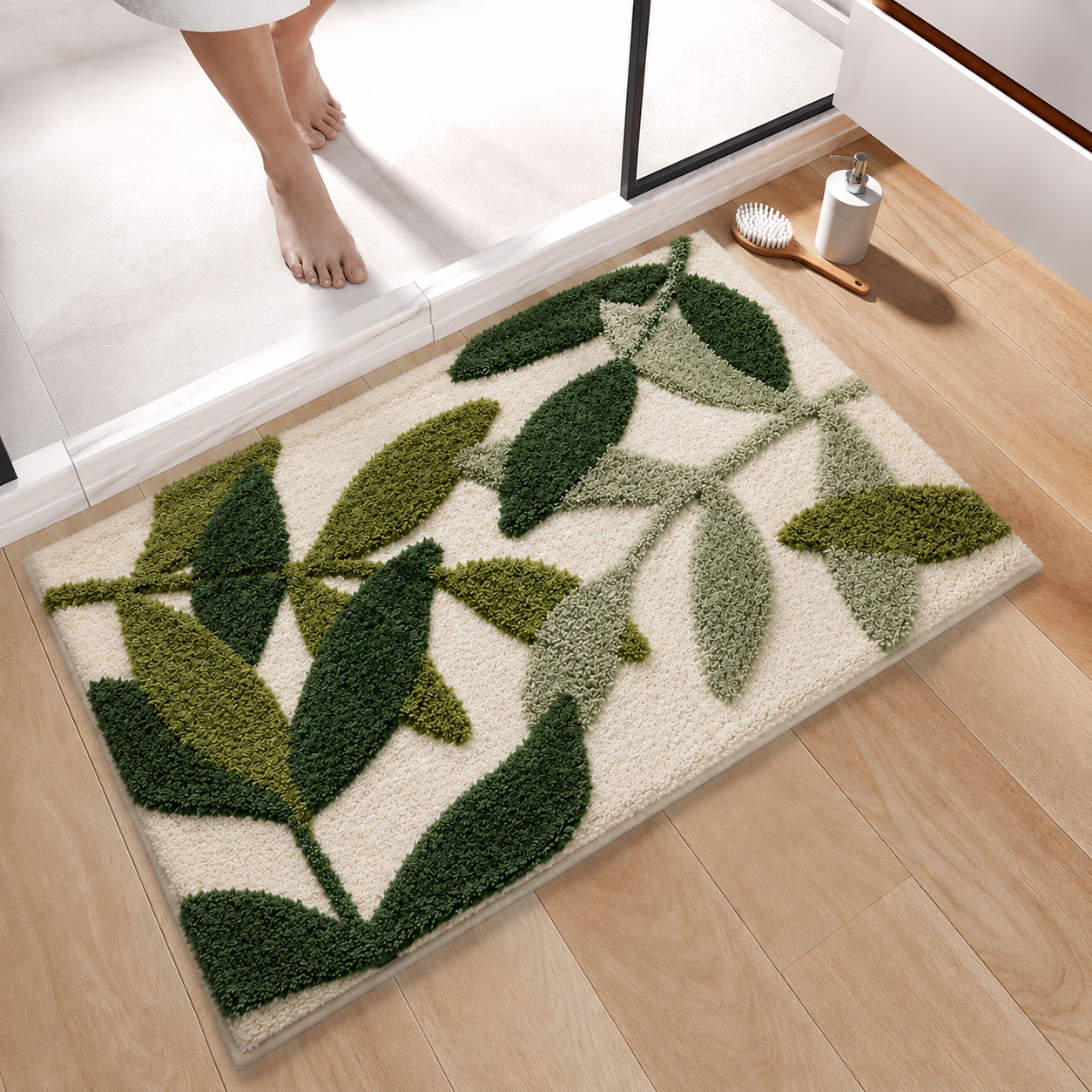 home & garden : Absorberende Badkamermat met Bladerpatroon in van Pantino