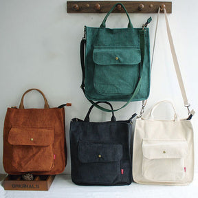 bags : Amber Corduroy Bag - Casual Trendy Tas Waarin Alle Benodigdheden Passen - Zwart in van Pantino