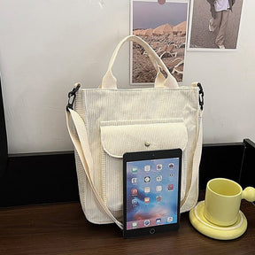 bags : Amber Corduroy Bag - Casual Trendy Tas Waarin Alle Benodigdheden Passen - Zwart in van Pantino