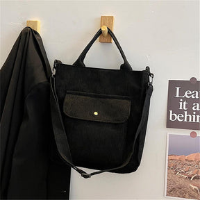 bags : Amber Corduroy Bag - Casual Trendy Tas Waarin Alle Benodigdheden Passen - Zwart in van Pantino