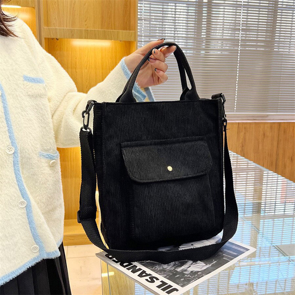bags : Amber Corduroy Bag - Casual Trendy Tas Waarin Alle Benodigdheden Passen - Zwart in Zwart van Pantino