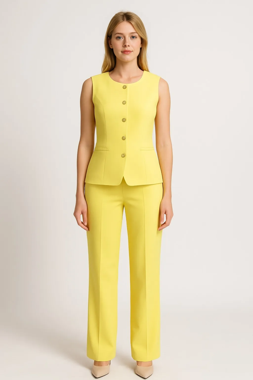 Elegante Dames Set van Wit Linnen met Broek en Blouse voor de Zomer