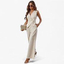 Women Outfit : Mouwloos Pak voor Moeiteloze Elegantie - Beige in Beige van Pantino
