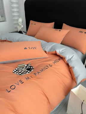 home & garden : Beddengoed Set Roze-Grijs - Ultrazacht Comfortabel Slaap - Microvezel in Oranje-Grijs van Pantino