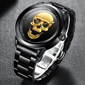 watches : Horloge Heren Zwart & Goud - Schedel Kant in van Pantino