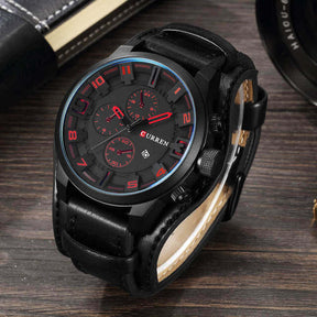 watches : Heren Horloge Chronograaf Bruin Leer - Klassiek Stijlvol Polshorloge met Datumweergave in Zwart Rood van Pantino