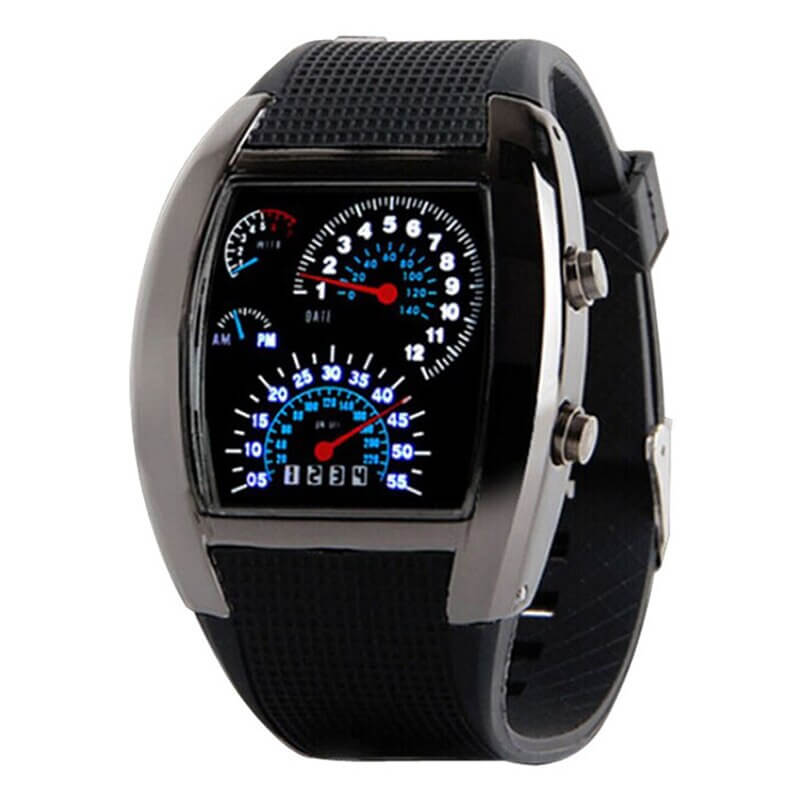 watches : Heren Horloge Zwart-Zilver - LED Snelheidsmeter - Stijlvol & Modern Design in Zwart van Pantino