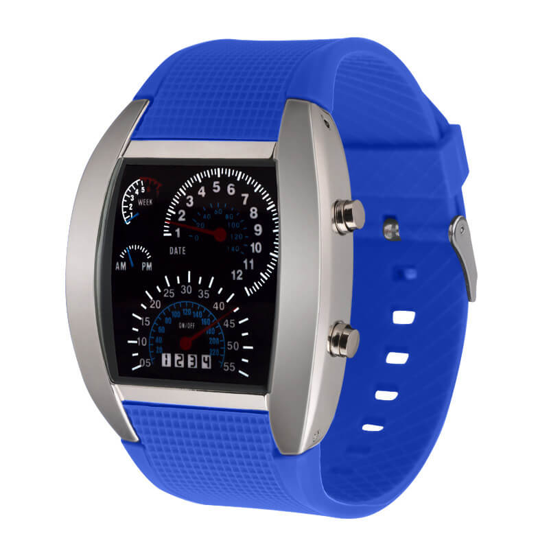 watches : Heren Horloge Zwart-Zilver - LED Snelheidsmeter - Stijlvol & Modern Design in Blauw van Pantino