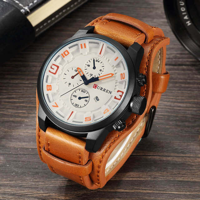 watches : Heren Horloge Chronograaf Bruin Leer - Klassiek Stijlvol Polshorloge met Datumweergave in Bruin Wit van Pantino