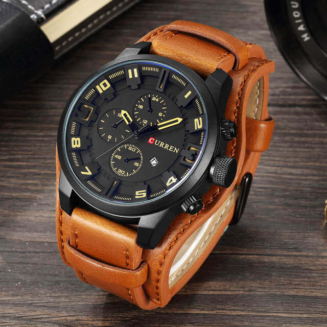 watches : Heren Horloge Chronograaf Bruin Leer - Klassiek Stijlvol Polshorloge met Datumweergave in Bruin Zwart van Pantino