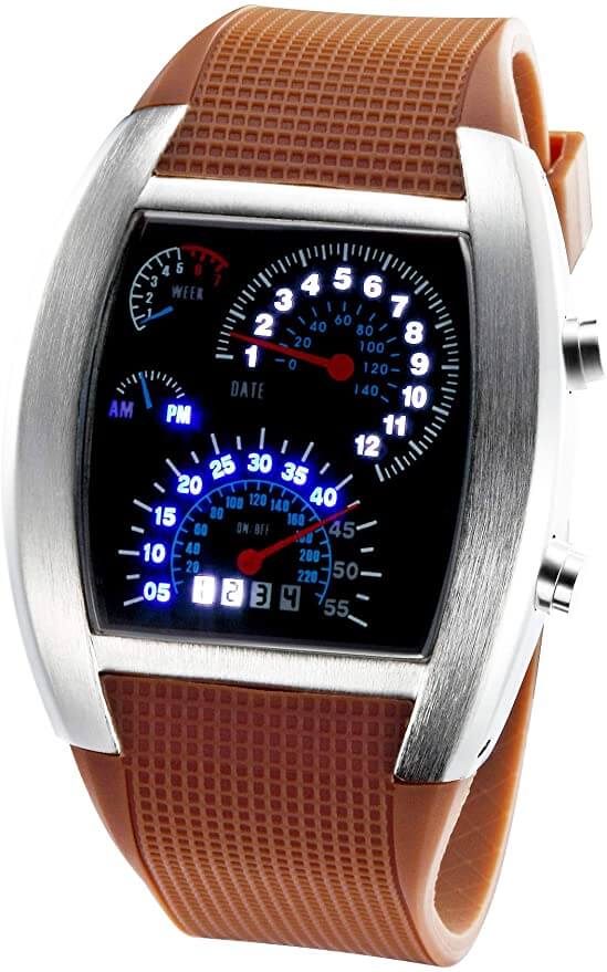 watches : Heren Horloge Zwart-Zilver - LED Snelheidsmeter - Stijlvol & Modern Design in Bruin van Pantino