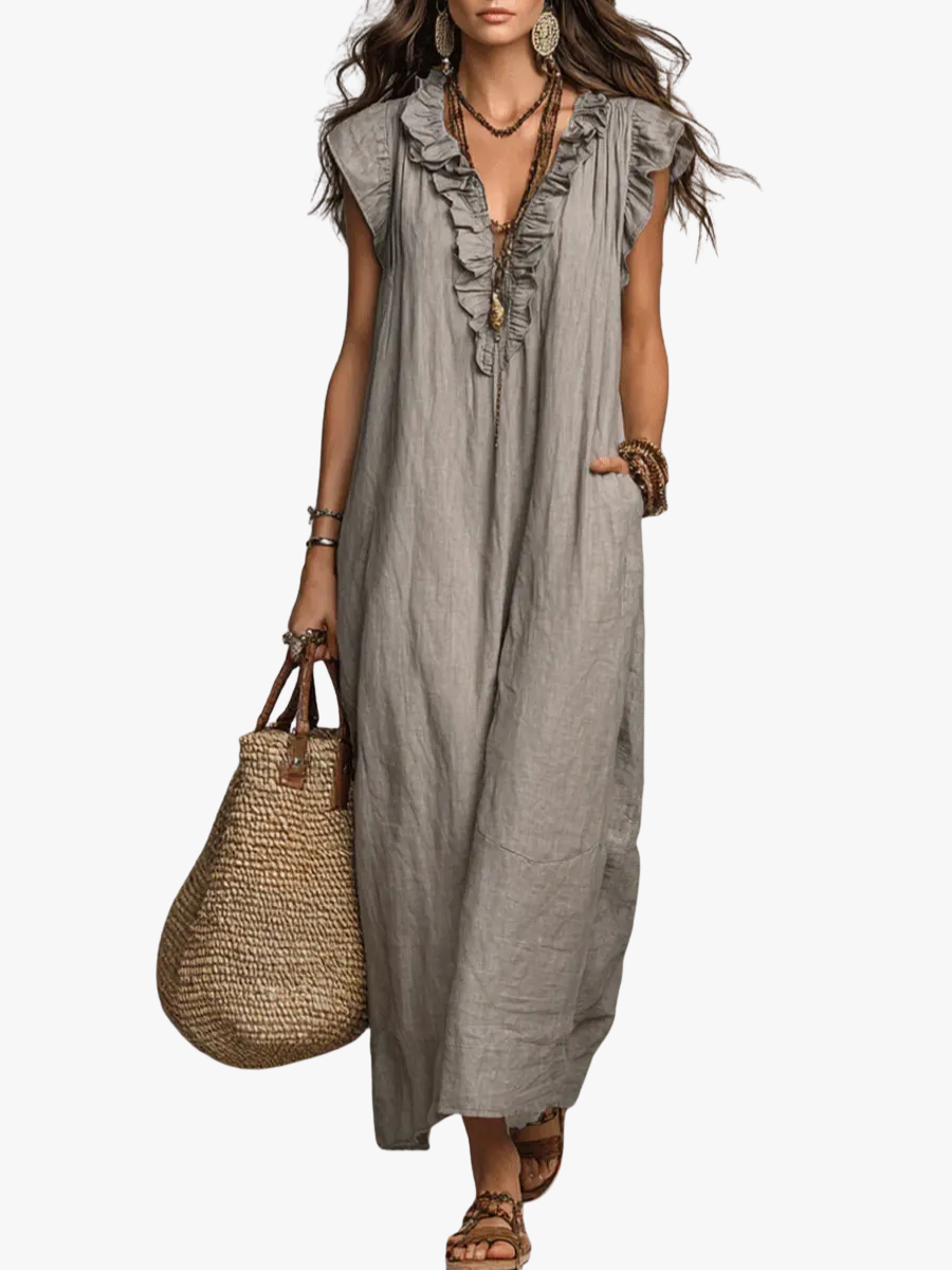 Dames Jurken : Boho Damesjurk - Vloeiend, Comfortabel en Luchtig Linnenmix in van Pantinoshop