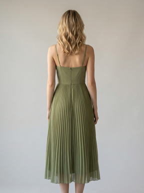 Dresses : Elegante geplooide damesjurk met dunne bandjes - Zomerse midi-jurk in van Pantinoshop