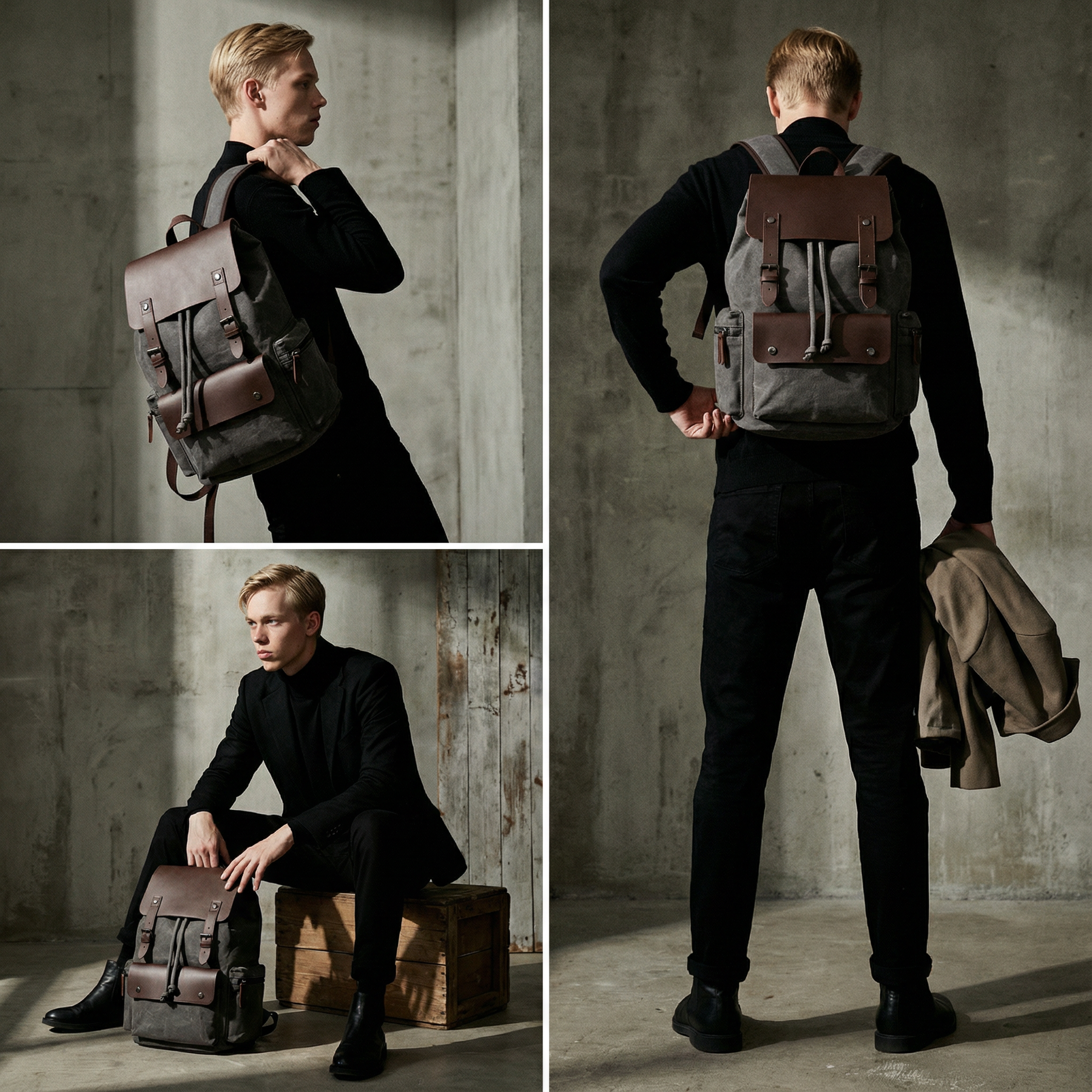 bags : Rugzak Grijs - RetroRider Laptoprugzak van Canvas en Leer in van Pantino