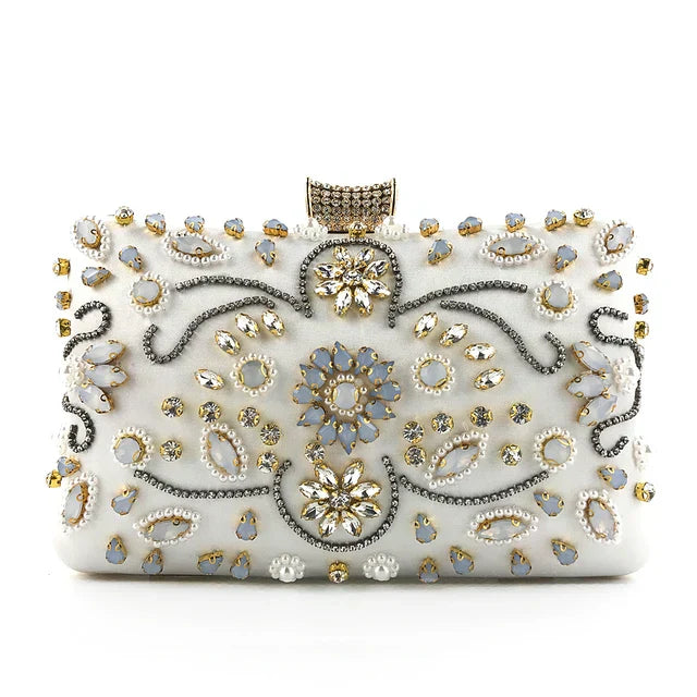 bags : Versierde Clutch met Bloemenparelversiering - Zwart in Zilver van Pantino
