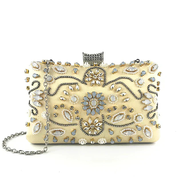 bags : Versierde Clutch met Bloemenparelversiering - Zwart in Goud van Pantino
