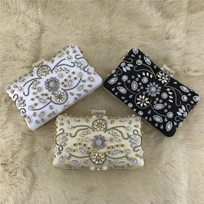 bags : Versierde Clutch met Bloemenparelversiering - Zwart in van Pantino