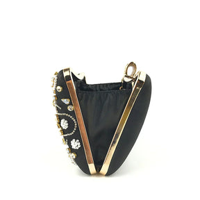 bags : Versierde Clutch met Bloemenparelversiering - Zwart in van Pantino