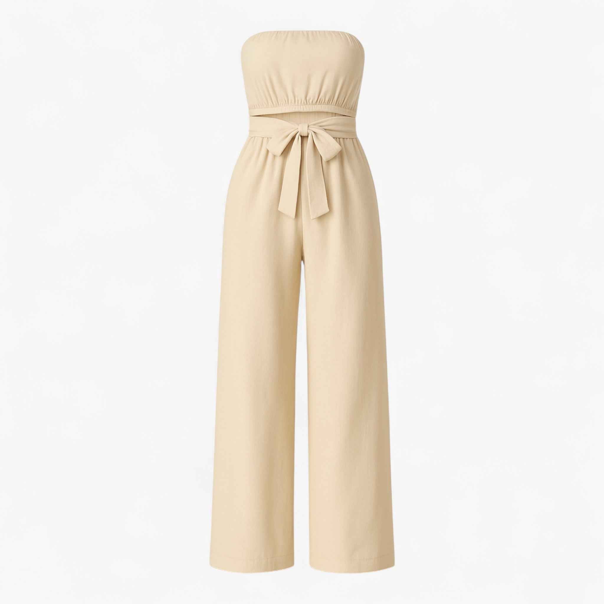 Jumpsuit : Strapless Wijde Zomerjumpsuit - Beige in Beige van Pantino