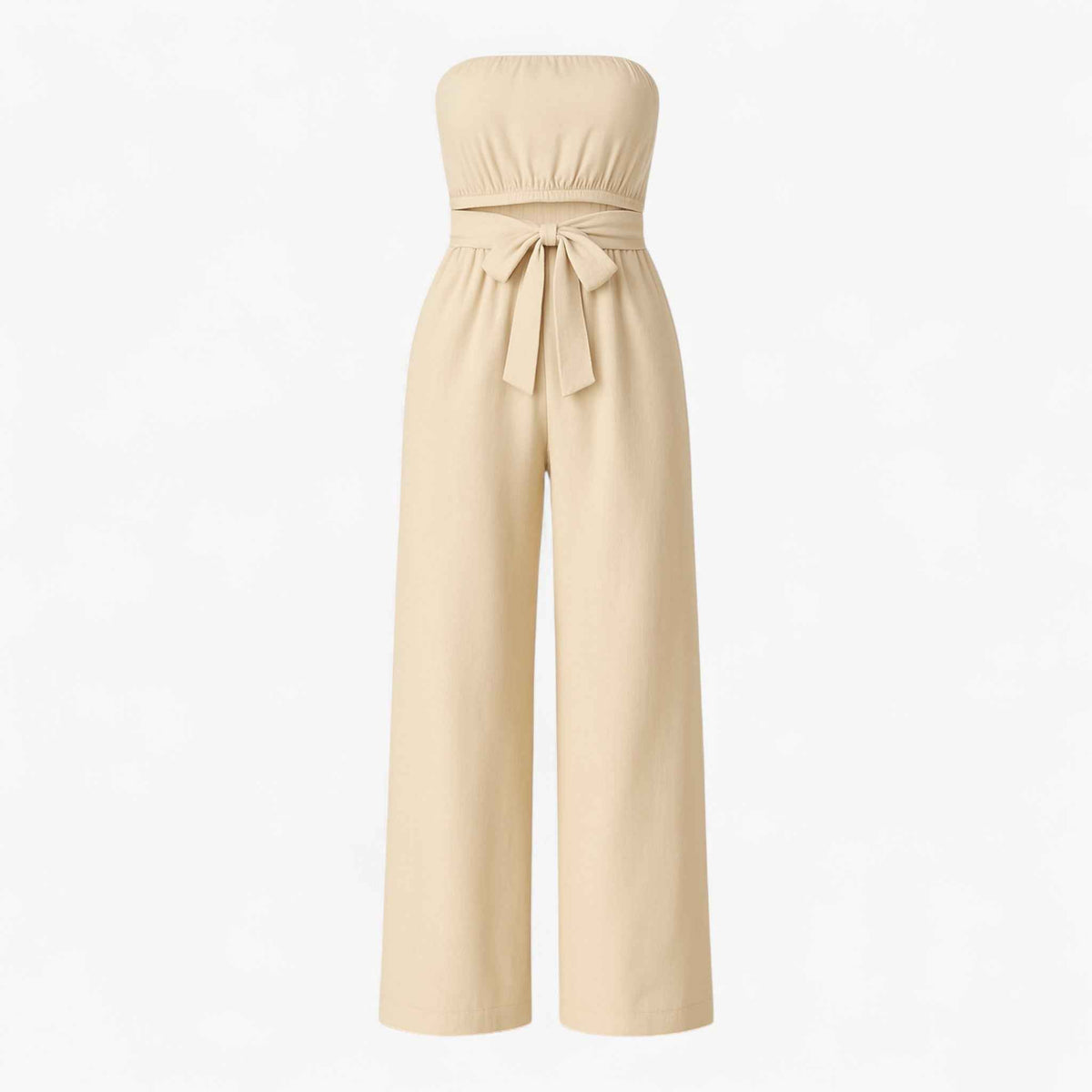 Jumpsuit : Strapless Wijde Zomerjumpsuit - Beige in Beige van Pantino